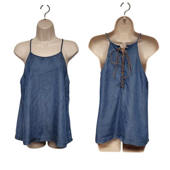 Altar’d State Denim Chambray Blue Top Blouse Size Medium - Picture 1 of 6